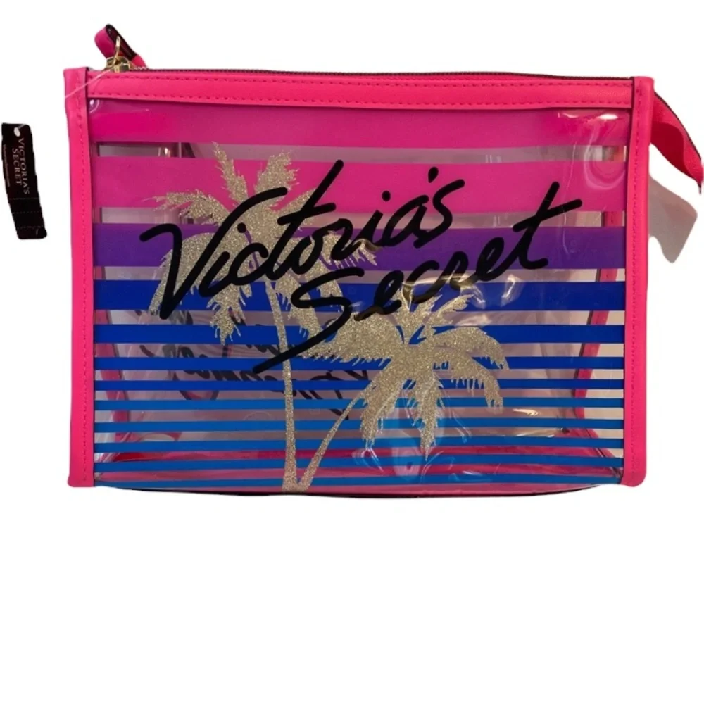 Victoria’s Secret Wristlet Zipper Bag Clear View Special Limited Palm Tree Pink